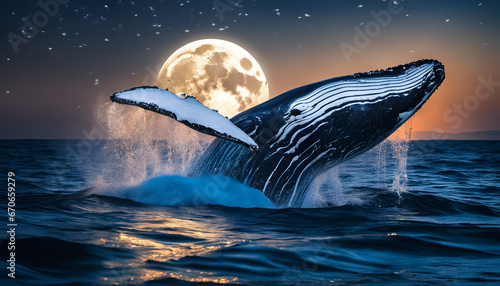 Balena su sfondo notturno con luna piena photo