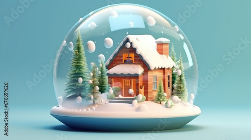 Snow Globe - Christmas Magic Ball with House and tree inside.