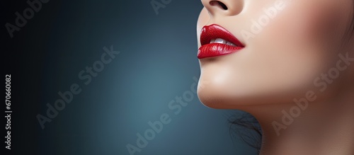 Closeup of a youthful lady adorned with stunning lipstick