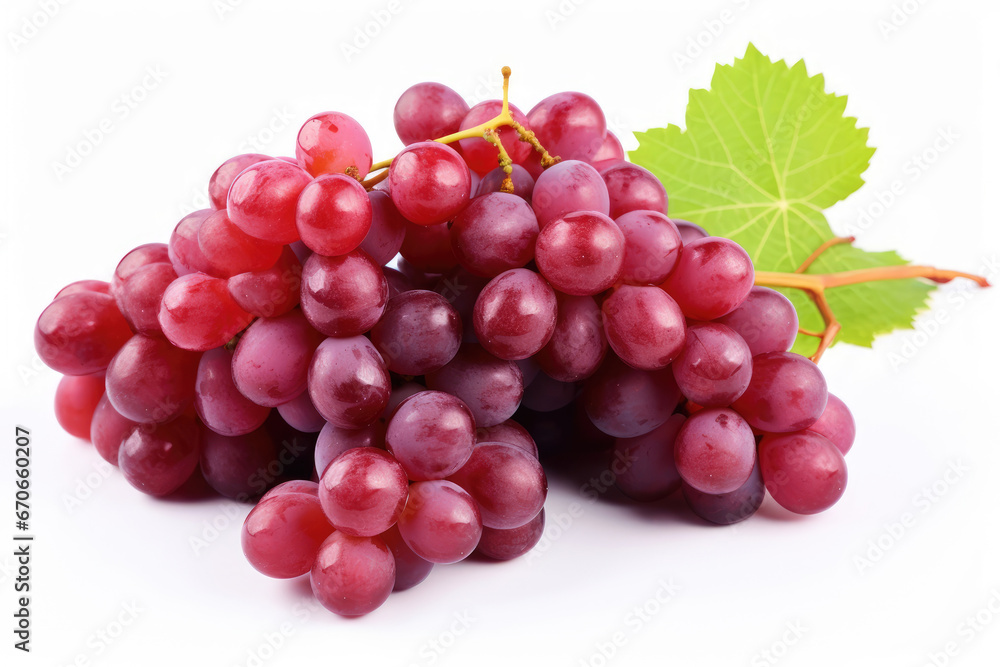 Bunch of red grapes on white