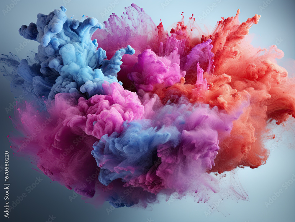 Capture the freeze motion of color powder exploding in pink, violet, and blue.