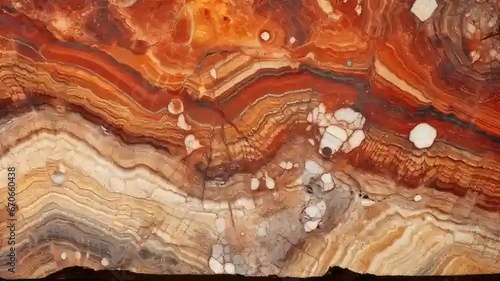 A macro photograph showcasing the intricate patterns and vibrant colors present in a segment of petrified wood, specifically from the Woodworthia species photo