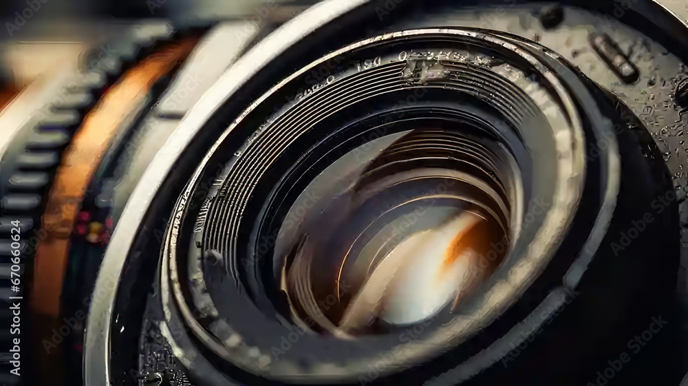 Closeup of old retro film camera lens