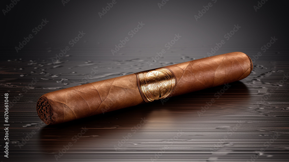 a single cigar in a wooden box with a dark background