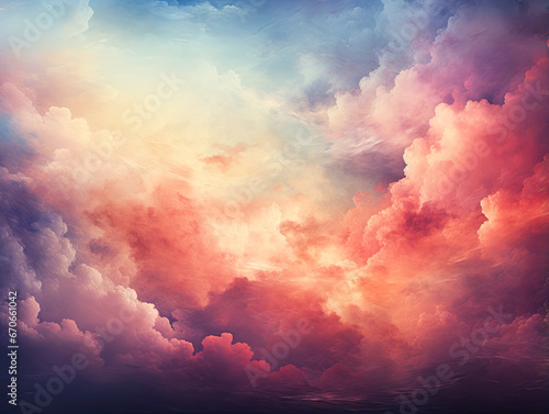 In the realm of fantasy, a cloudy sky with pastel gradient color and grunge paper texture forms a captivating nature abstract background.