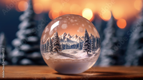 Snow Globe - Christmas Magic Ball On Snowed Winter Background