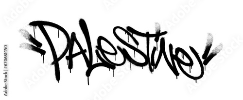 Sprayed Palestine font graffiti with overspray in black over white. Vector illustration.