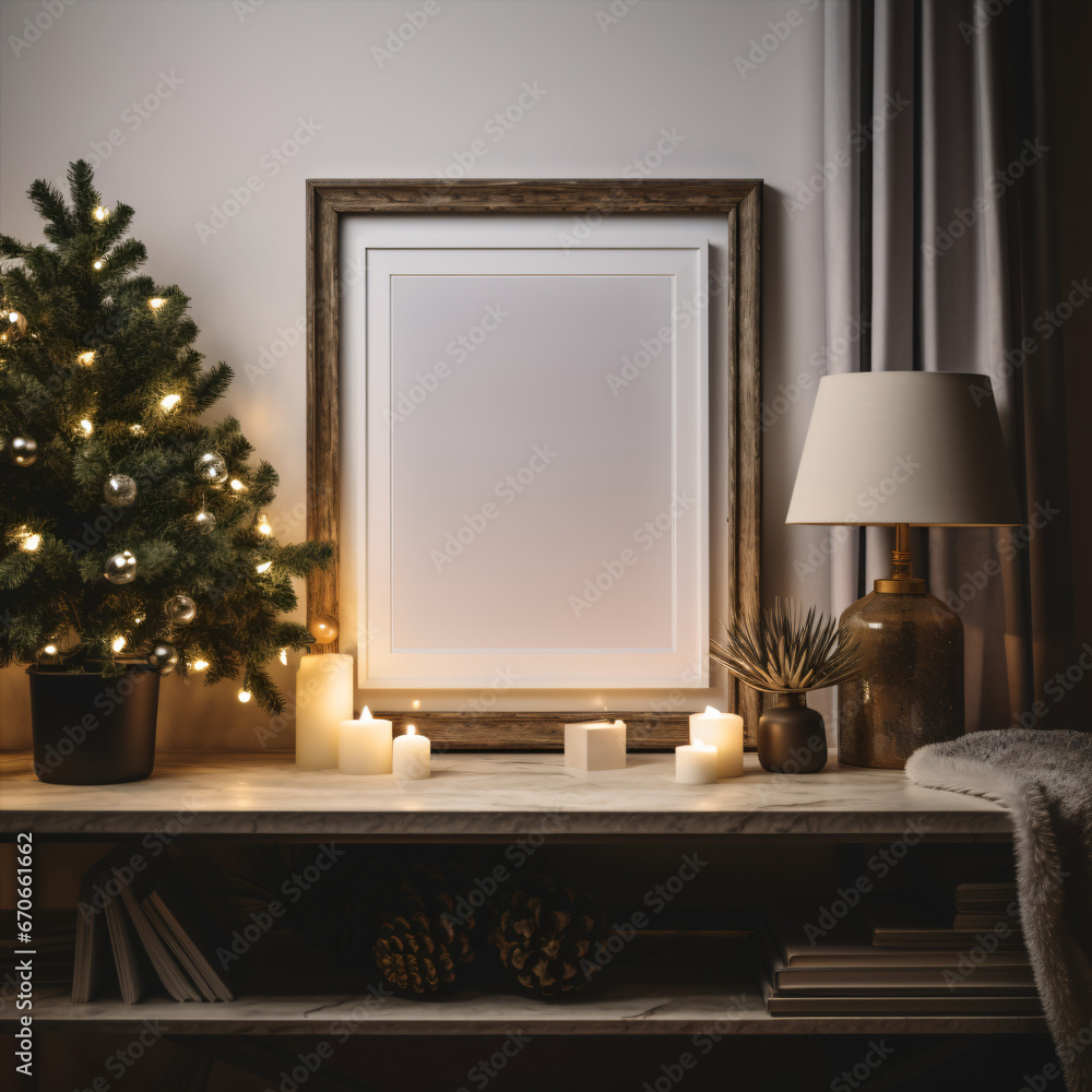Obraz premium Mock up poster frame in christmas interior.