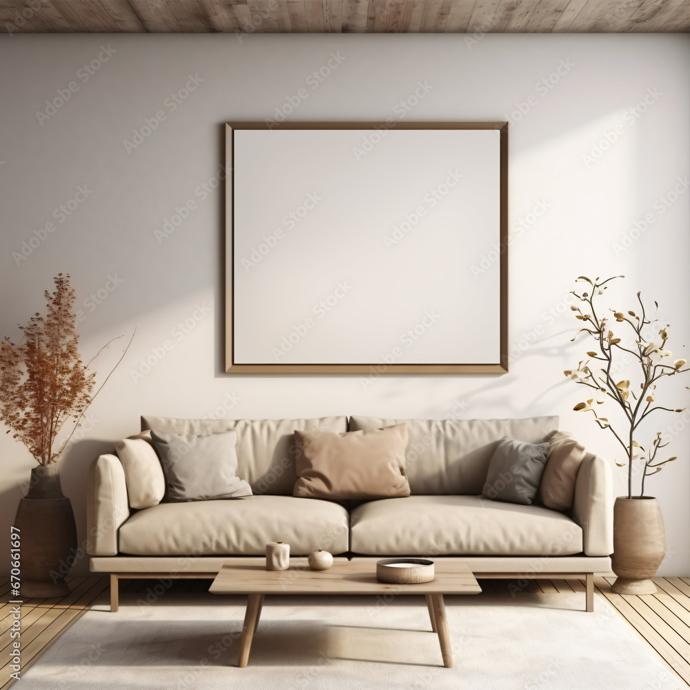 Mock up poster frame in living room modern interior style Mock up poster frame in living room modern interior style