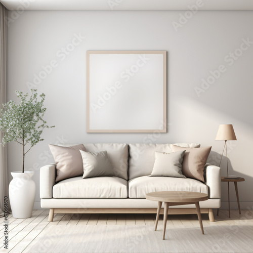 Mock up poster frame in living room modern interior style 