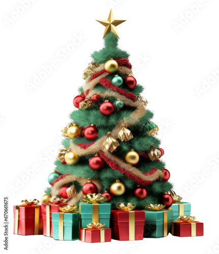Christmas tree Decorated with gift box isolated remove background