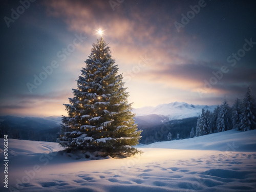 Fantastic winter landscape with christmas tree