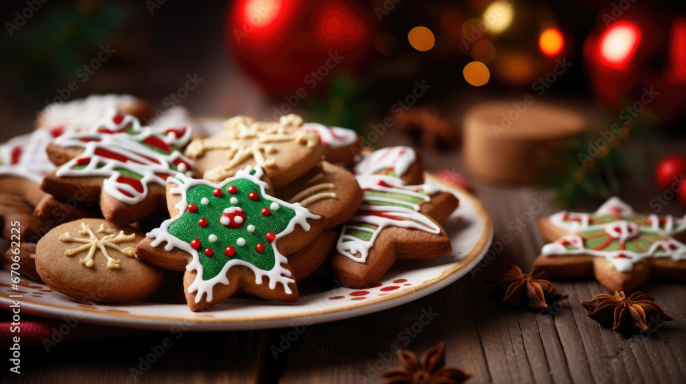 plate of delicious christmas cookies, generative ai plate of delicious christmas cookies, generative ai