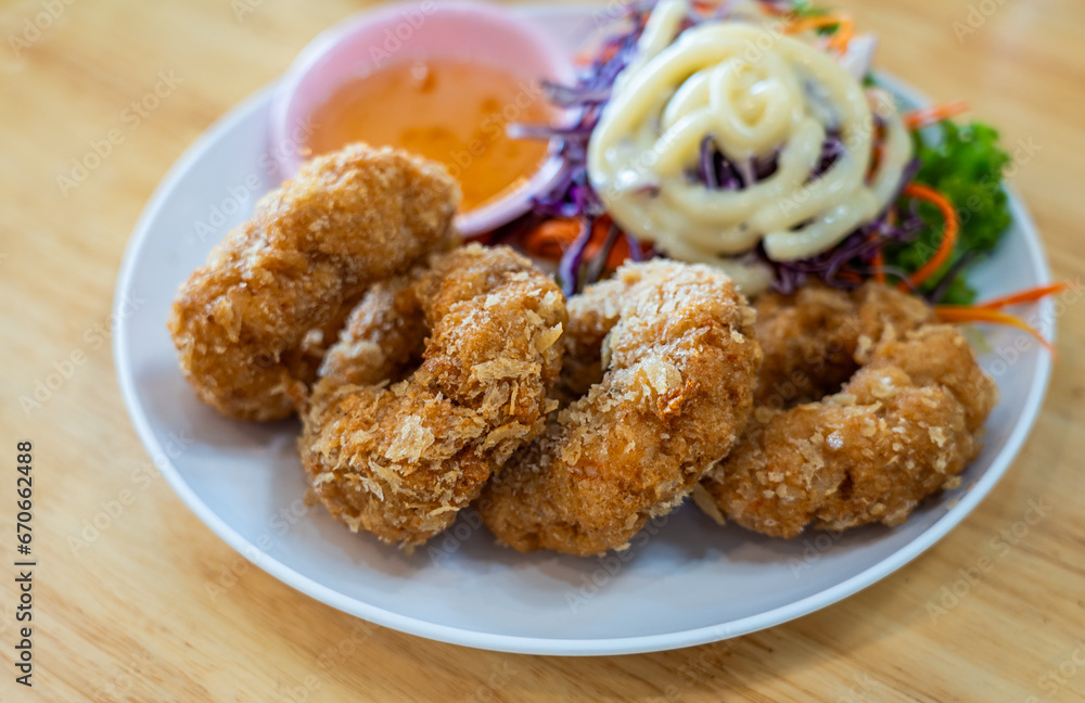 Deep fried shrimp cake with plum sauce