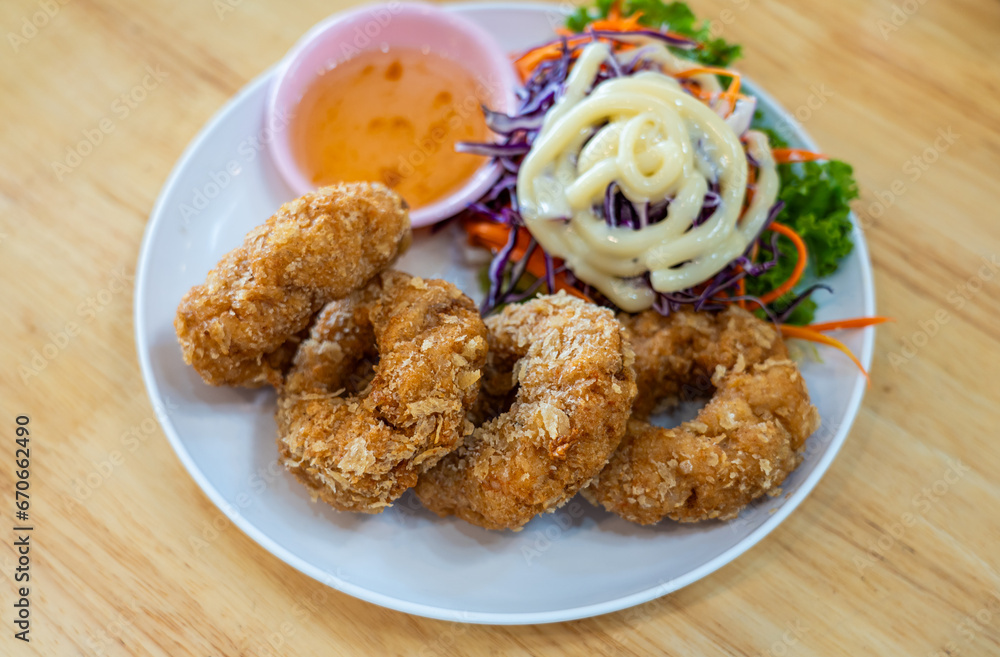 Deep fried shrimp cake with plum sauce