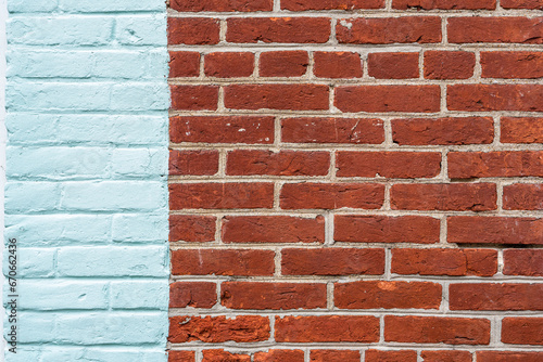 Obraz na płótnie Vintage red and light blue brick wall background w salonie