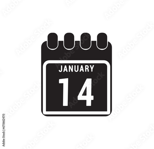 Calendar displaying page of the day 14 (fourteen) of the January - Day 14 of the month. Illustration
