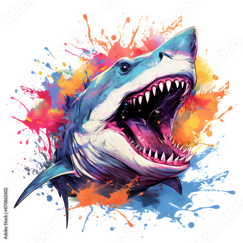 angry shark paint style water color illustration paint style generative ai