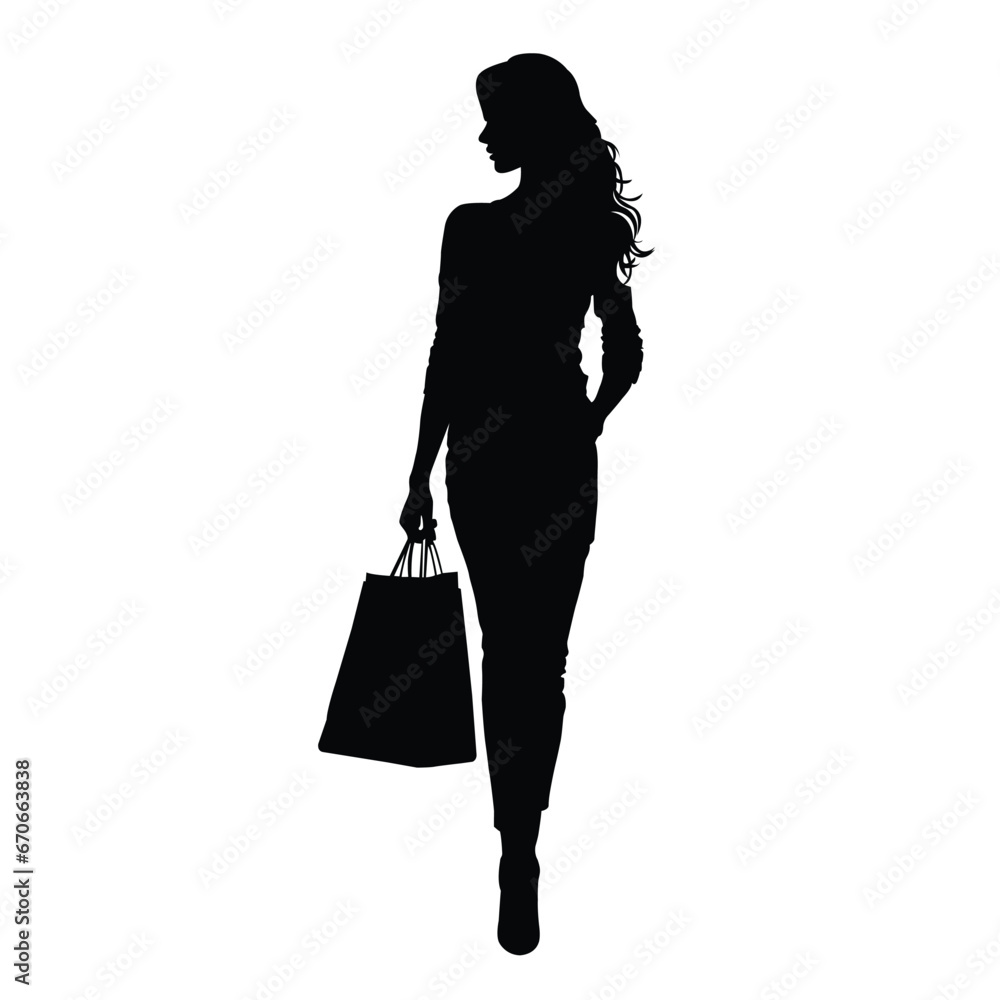 Pretty Woman Silhouette with Shopping Bag on White