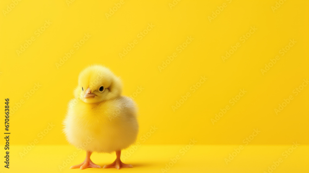 Single Small Chicken on Yellow Background Single Small Chicken on Yellow Background