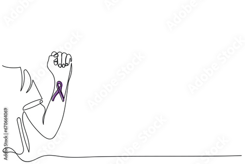 purple Ribbon for Violence, Pancreatic, Esophageal, Testicular cancer, Alzheimer, epilepsy, lupus, Sarcoidosis and Fibromyalgia. Awareness month and World cancer day concept. Continuous line art