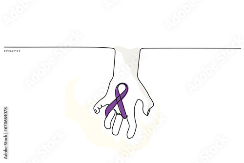 purple Ribbon for Violence, Pancreatic, Esophageal, Testicular cancer, Alzheimer, epilepsy, lupus, Sarcoidosis and Fibromyalgia. Awareness month and World cancer day concept. Continuous line art