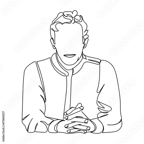  line art of an asian man. Pakistani culture. Vector of adult man from Pakistan. Leadership. Concept of vision for life. Muslim man. Khan from Pakistan. Ethnic people art. messy hair
