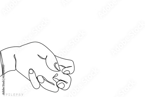  line art of hand tense from spasms and twitches. Epilepsy posture. National epilepsy awareness month. Unconscious and faint person with seizures. Hands with convulsions concept art. POSTER