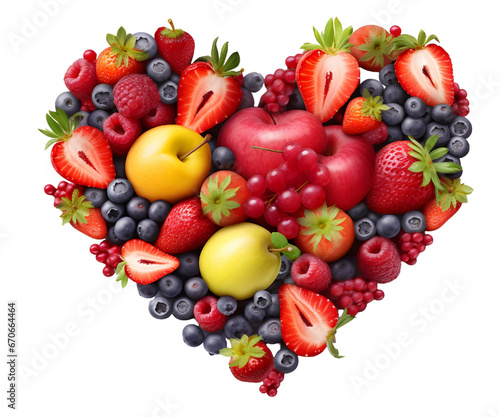 Heart-Shaped Arrangement of Various Fresh Fruits - Isolated on a Transparent Background