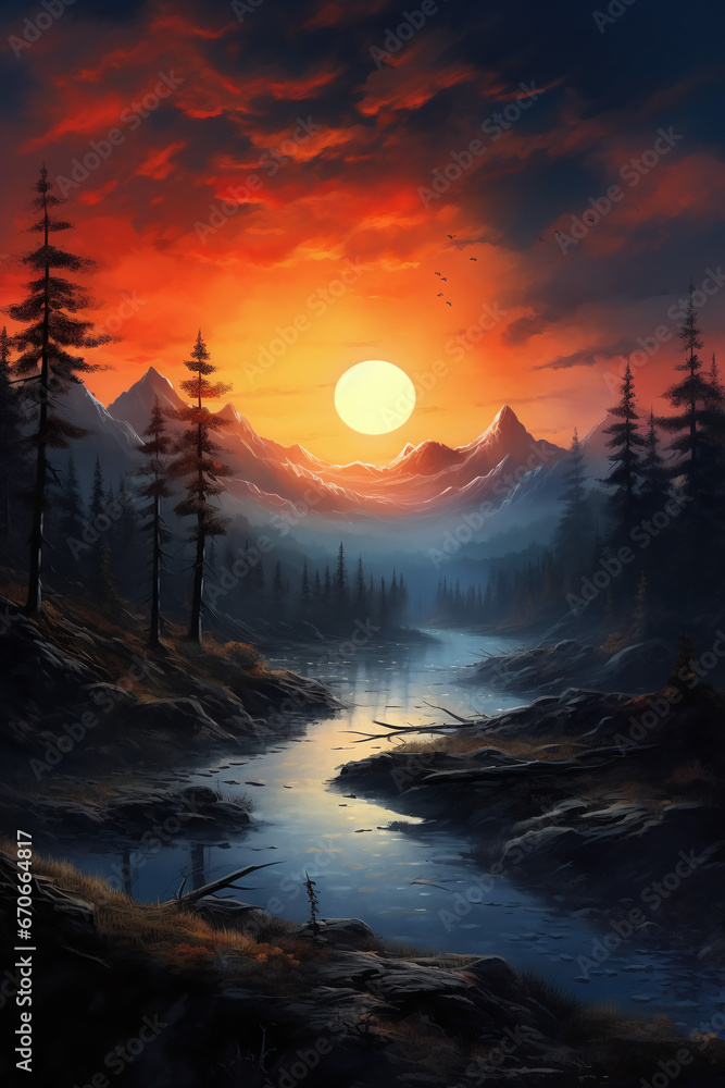 sunset over the river