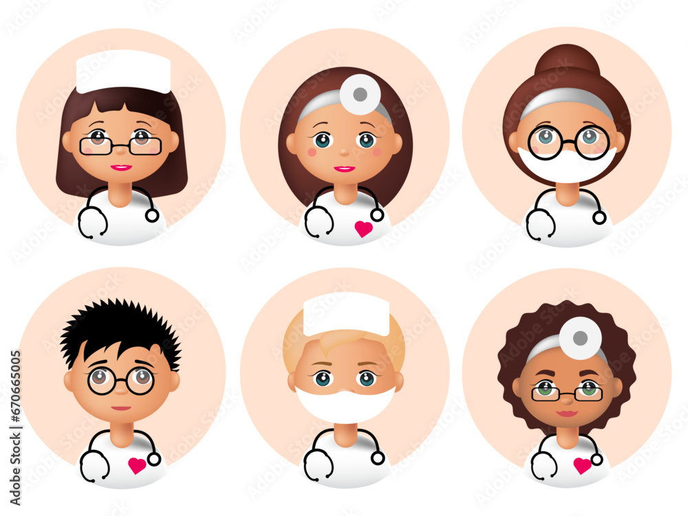 3d set of doctor avatar. doctor with stethoscope. children's doctor 3d set of doctor avatar. doctor with stethoscope. children's doctor