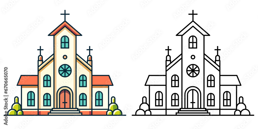 Catholic church building flat style vector illustration , Church building vector image, stock clip art