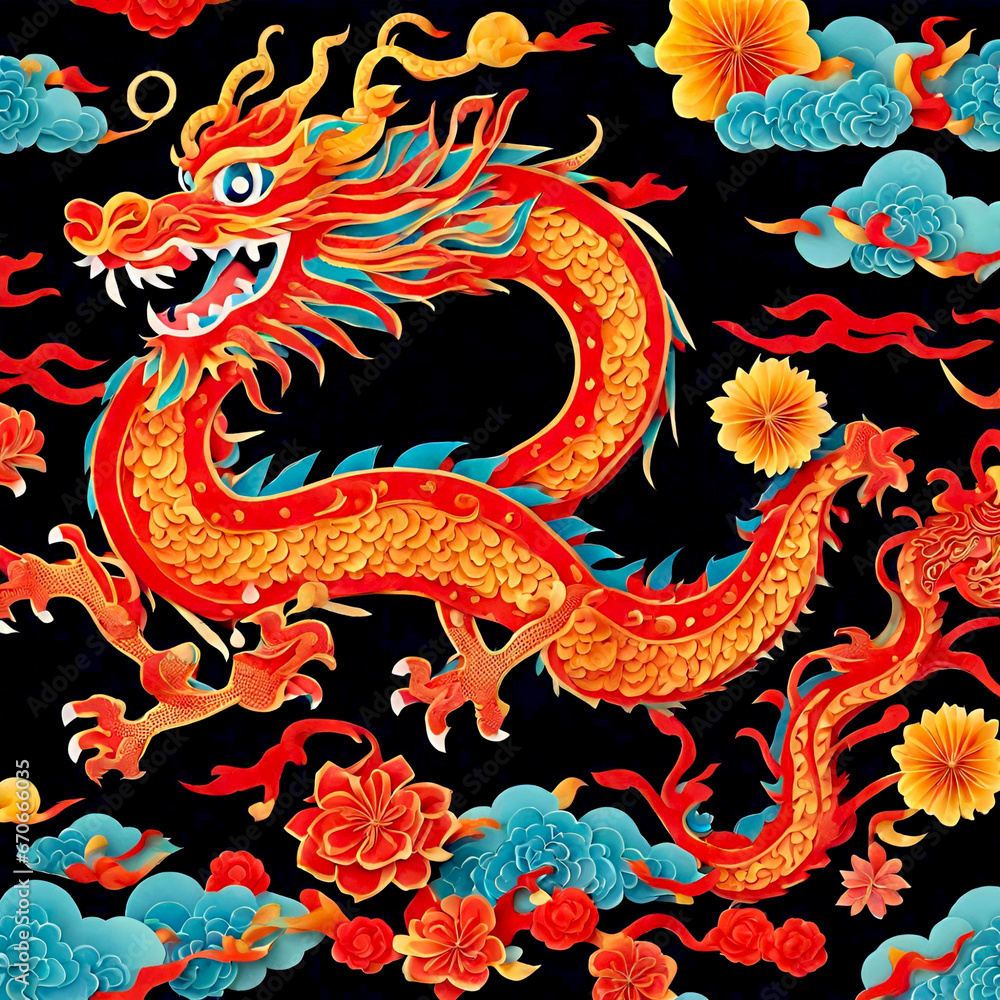 Asian celebration Holiday. Asian decorations. Dragon illustration, Traditional oriental decor. Chinese new year. Year of the Dragon. Happy chinese new year 2024.