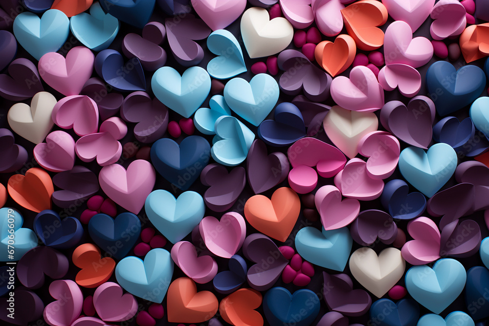 Colorful hearts background for valentine's day. 3d rendering