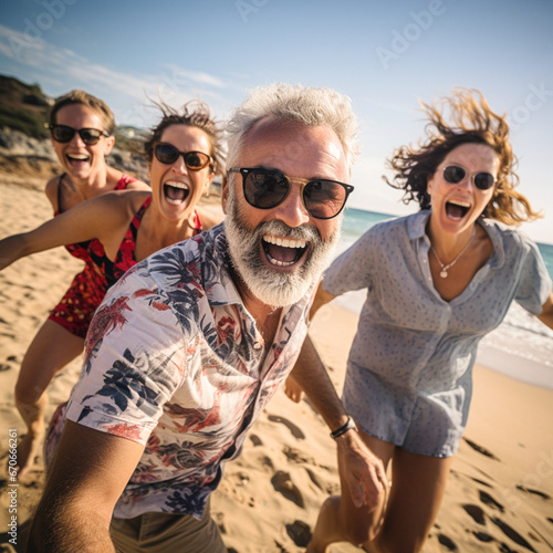 Group of middle aged people having fun on the beach