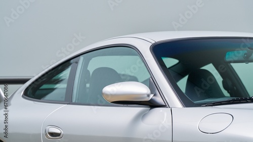 Passenger mirror on a silver car