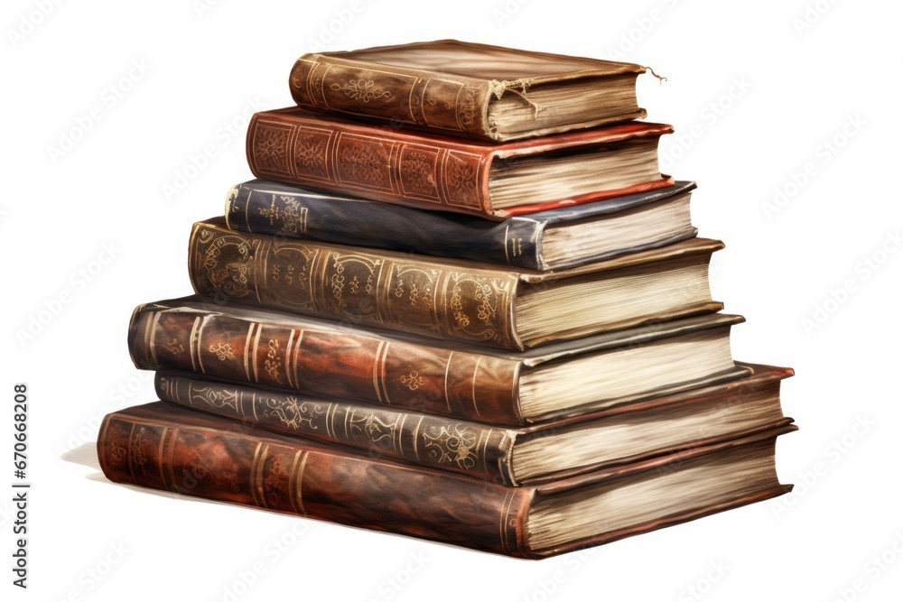 A stack of old books sitting on top of each other. Clipart on white background. A stack of old books sitting on top of each other. Clipart on white background.