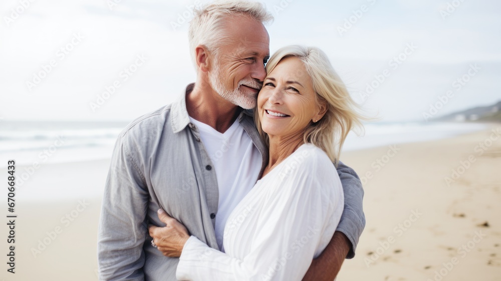 Middle-aged couple gazing into eyes sharing moment with connection enriched by countless shared experiences. Adult couple with love stronger over years nurtured by wonderful shared experience