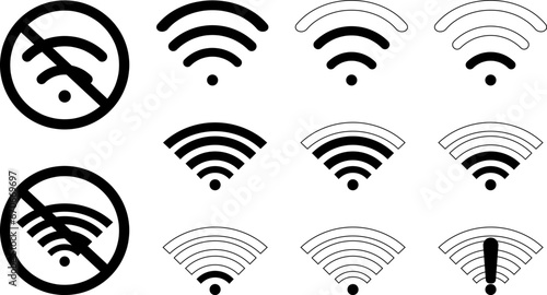 Wi-Fi Icon set symbol. Wireless and wifi icon or wi-fi icon sign for remote internet access. Network wifi business concept. Vector illustration.