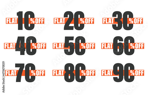 sale label symbols, discount promotion flat icon with long shadow, clearance sale sticker emblem. Colorful floating balloons for promotions and offers. 10 off, 20 %, 90, 80, 30, 40, 50, 60, 70 percent