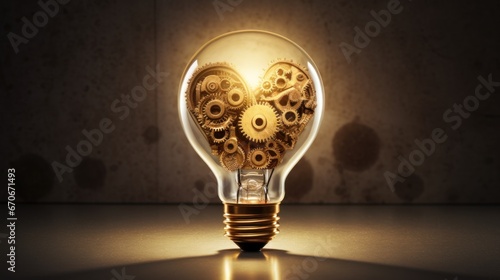 Heart of Innovation A heart-shaped light bulb with gears and cogs inside
