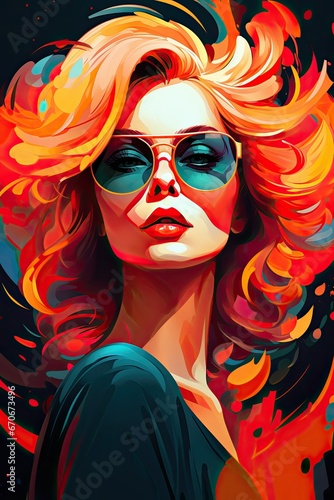 Fashionable woman with glasses. Bright portrait of a teenage girl. Young woman avatar in minimal art style