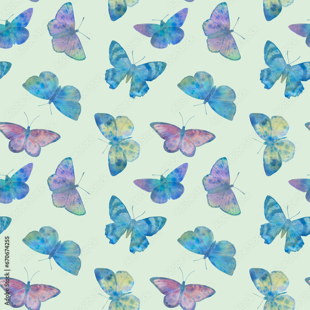 seamless pattern of multi-colored butterflies on a white background for wallpaper, print and wrapping paper.