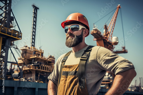 Attractive oil worker at work on a drilling rig