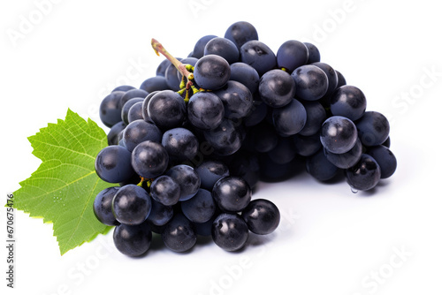 Bunch of dark blue grapes on white