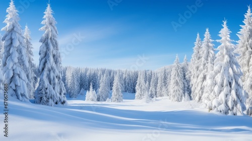 Christmas background with snowy fir trees © Twinny B Studio