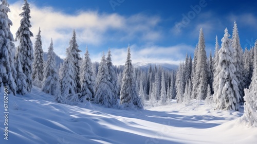 Christmas background with snowy fir trees © Twinny B Studio
