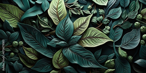 Wallpaper Mural AI Generated. AI Generative. Plant decorative leaves botanical pattern background. Graphic Art Torontodigital.ca