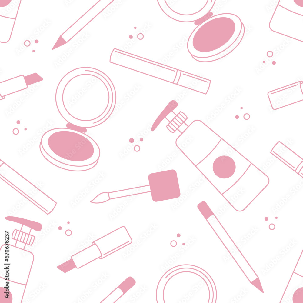 Seamless pattern of different lip make-up tools. Glamour fashion vogue style. Vector illustration. Seamless pattern of different lip make-up tools. Glamour fashion vogue style. Vector illustration.