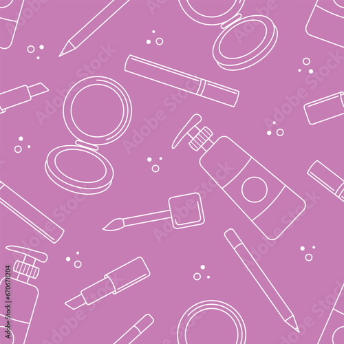 Seamless pattern of different lip make-up tools. Glamour fashion vogue style. Vector illustration.